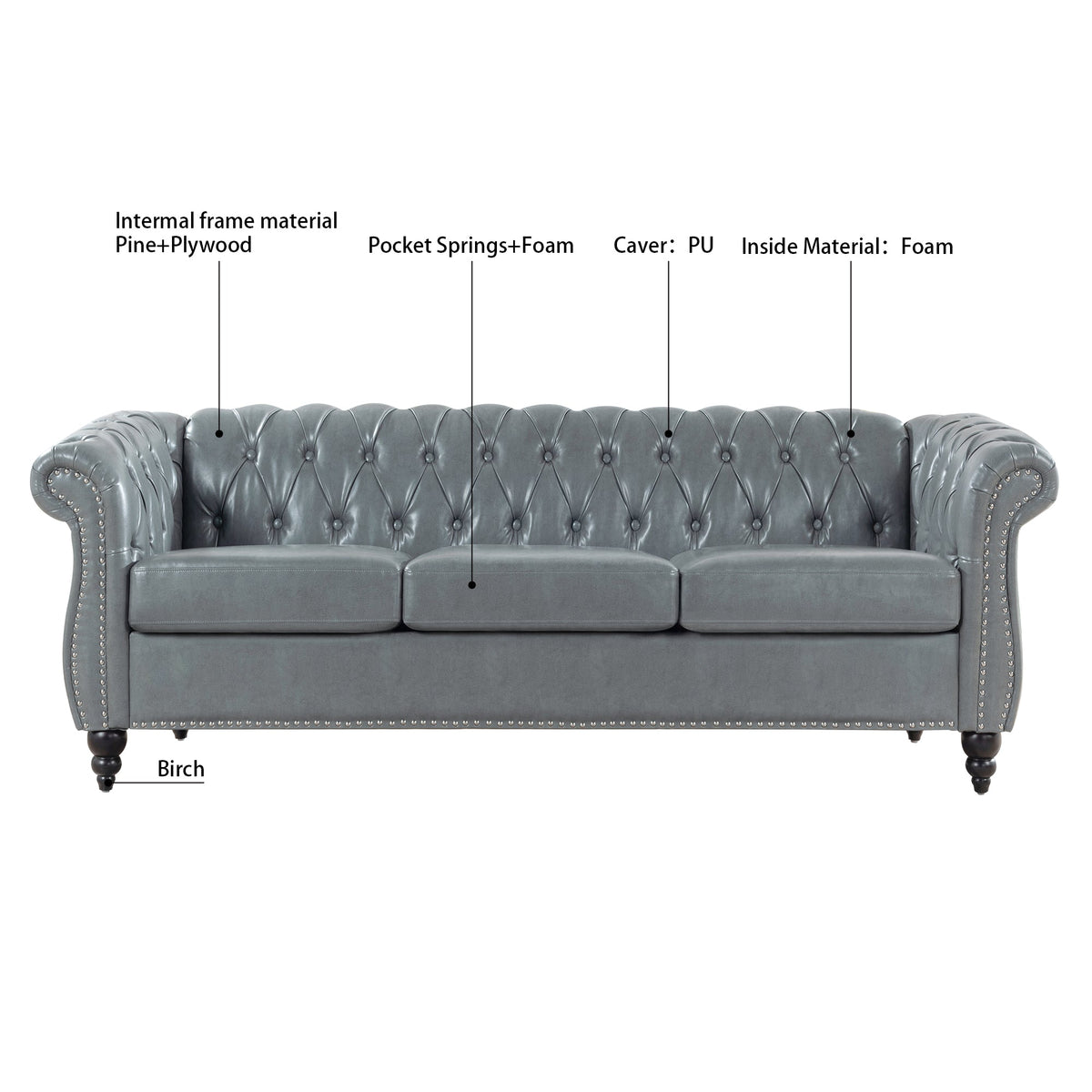 the Rolled Arm Chesterfield 3 Seater Sofa