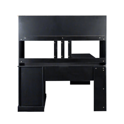 Home Office Computer Desk with Hutch, antiqued black metal frame by HouseOfZazla on Tampa Home & Garden Store