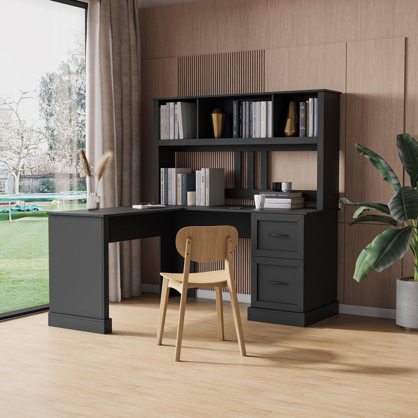 Home Office Computer Desk with Hutch Antiqued Black with open shelves on Tampa Home & Garden Store
