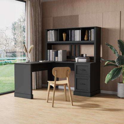 Home Office Computer Desk with Hutch Antiqued Black with open shelves on Tampa Home & Garden Store
