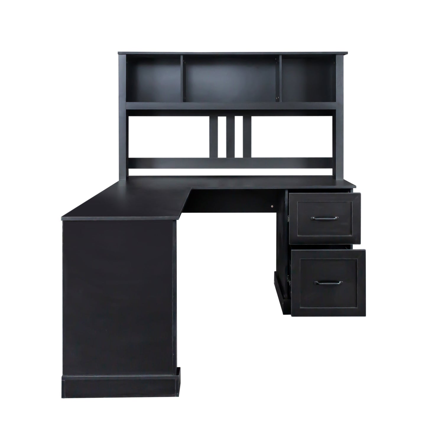 Home Office Computer Desk with Hutch in antiqued black by HouseOfZazla with open cubbies on Tampa Home & Garden Store