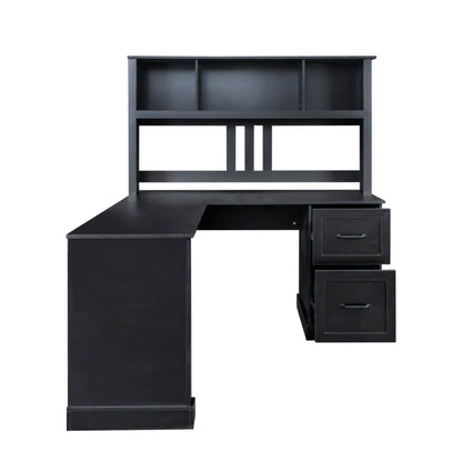 Home Office Computer Desk with Hutch in antiqued black by HouseOfZazla with open cubbies on Tampa Home & Garden Store