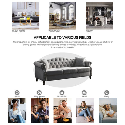 Solid 79 Inch Chesterfield Sofa And Two Pillows