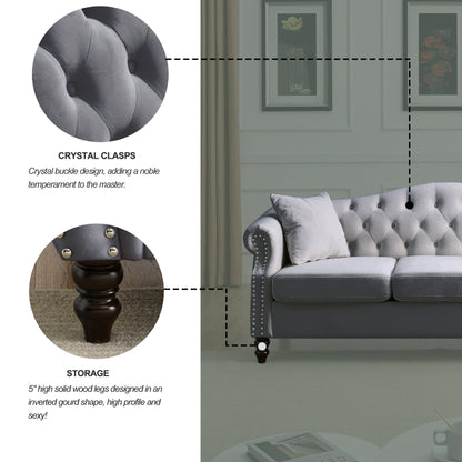 Solid 79 Inch Chesterfield Sofa And Two Pillows