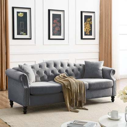 Solid 79 Inch Chesterfield Sofa And Two Pillows