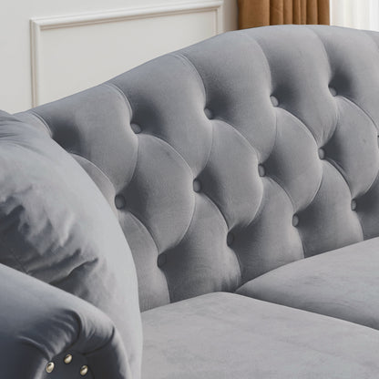 Solid 79 Inch Chesterfield Sofa And Two Pillows