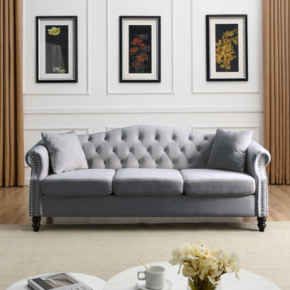 Solid 79 Inch Chesterfield Sofa And Two Pillows