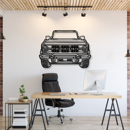 2022 Bronco front-view metal wall art with black line drawing on white wall on Tampa Home & Garden Store