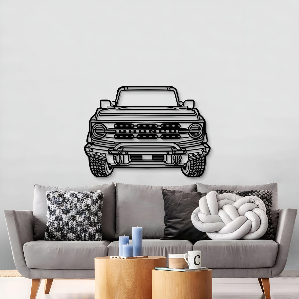 2022 Bronco Front View Metal Car Wall Art MT1352 by Modello Turbo, bold black line illustration on Tampa Home & Garden Store