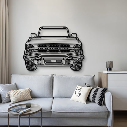 2022 Bronco Front View Metal Car Wall Art by Modello Turbo, black metal line art on Tampa Home & Garden Store