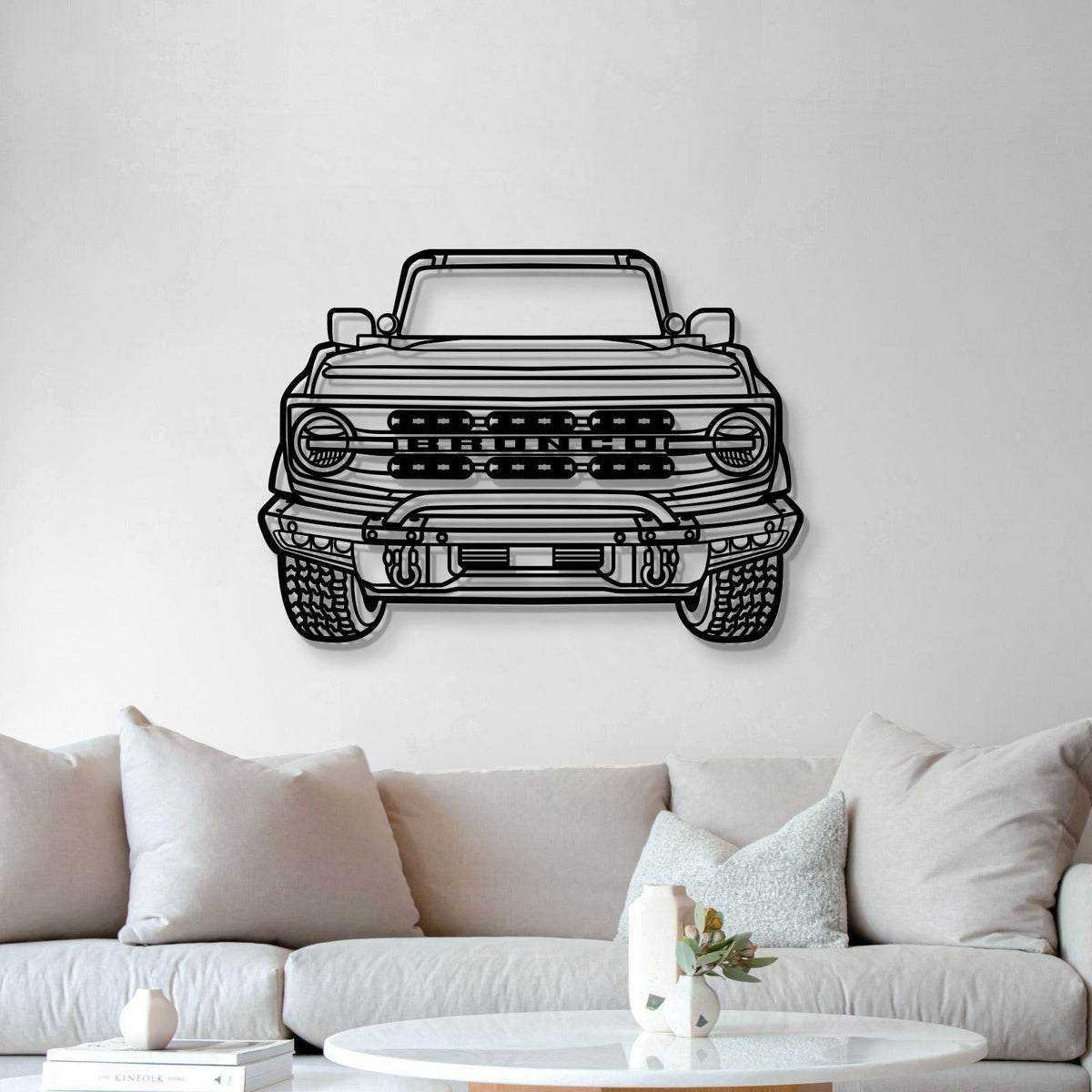 2022 Bronco Front View Metal Car Wall Art - black line art, wall decor on Tampa Home & Garden Store