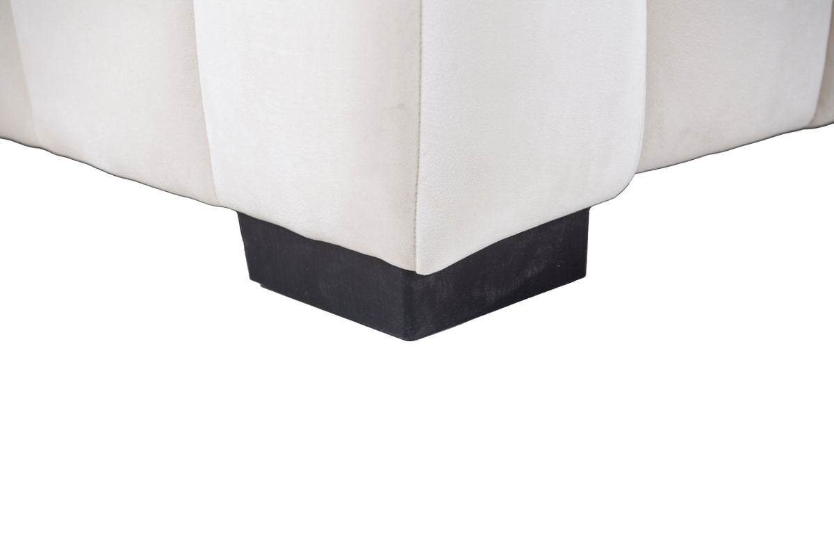 HouseOfZazla L-Shape sectional sofa in ivory velvet with deep tufting and a black block base on Tampa Home & Garden Store