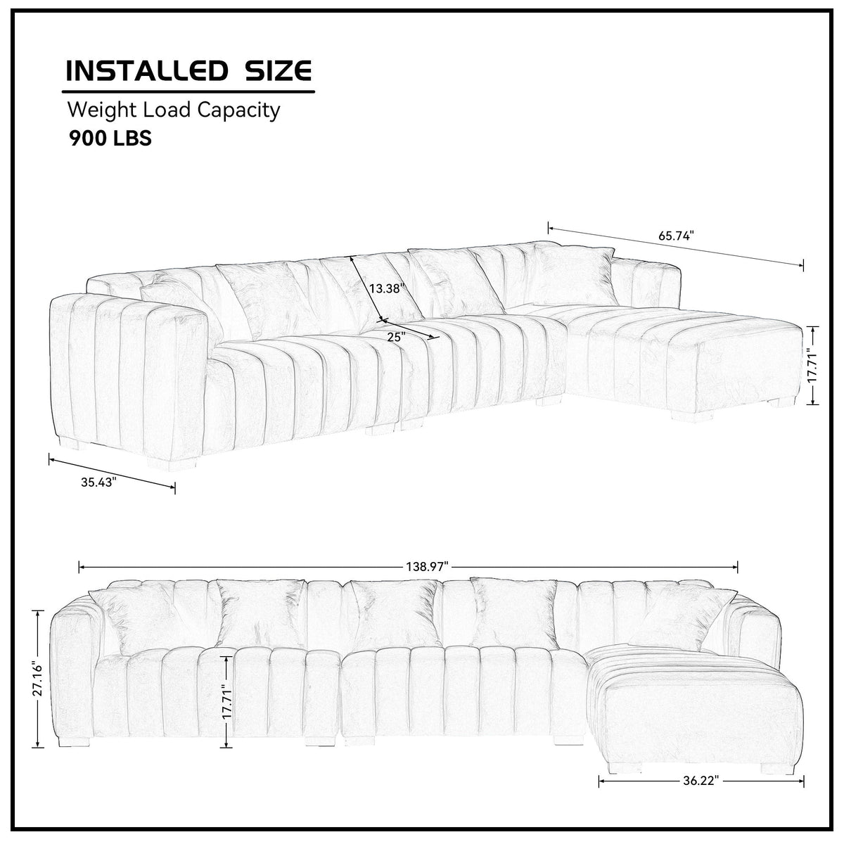 L-Shape Sectional Sofa by HouseOfZazla with deep tufted velvet and right chaise on Tampa Home & Garden Store