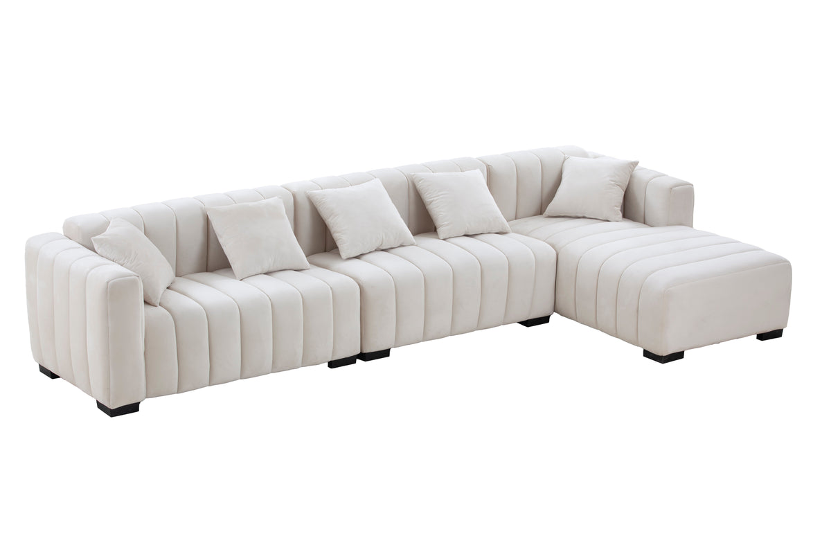 L-shape sectional sofa in cream velvet with deep tufting and right chaise HouseOfZazla on Tampa Home & Garden Store