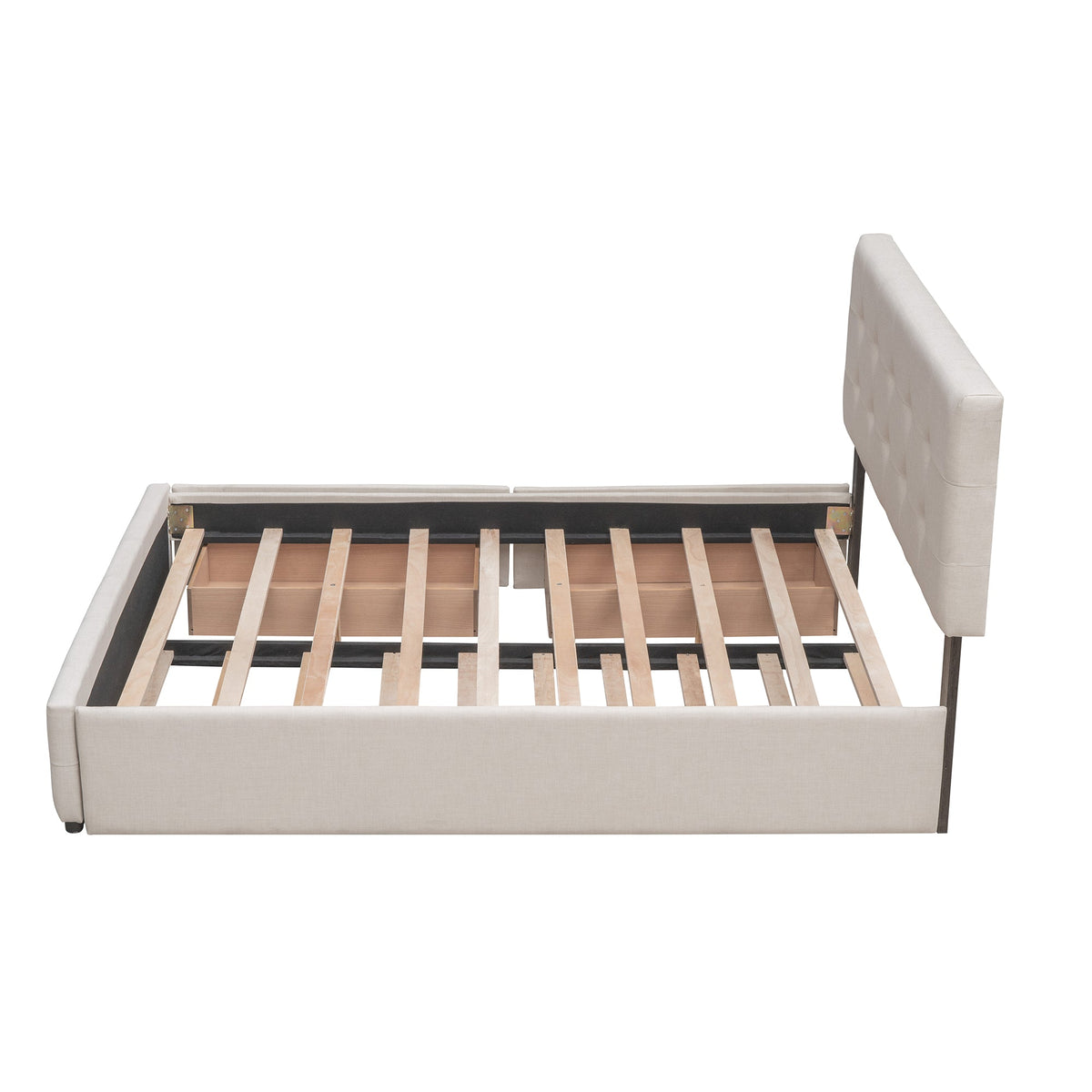 Upholstered platform bed by HouseOfZazla with beige headboard and slatted foundation on Tampa Home & Garden Store