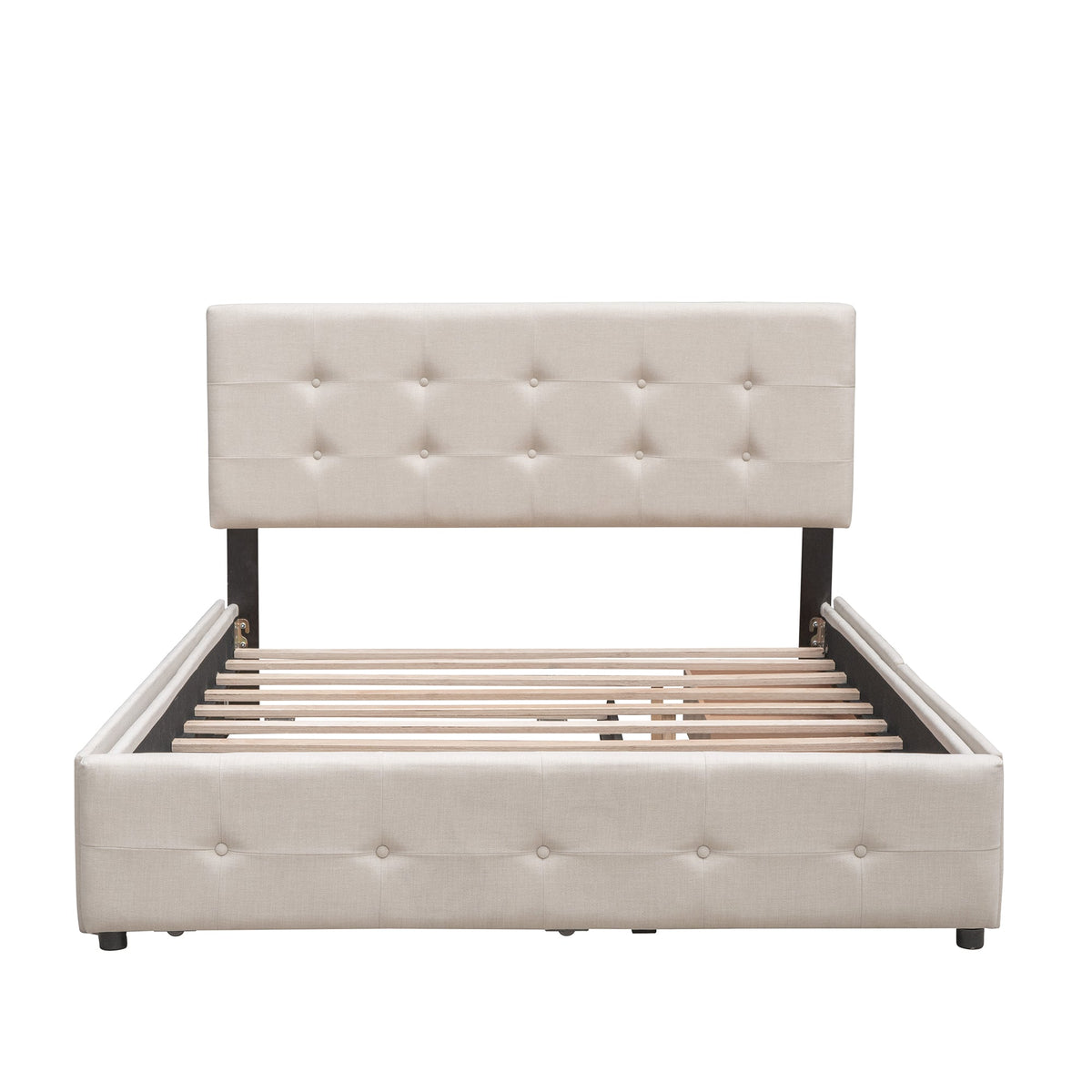 Upholstered platform bed with 2 drawers and 1 Twin XL trundle beige headboard HouseOfZazla on Tampa Home & Garden Store