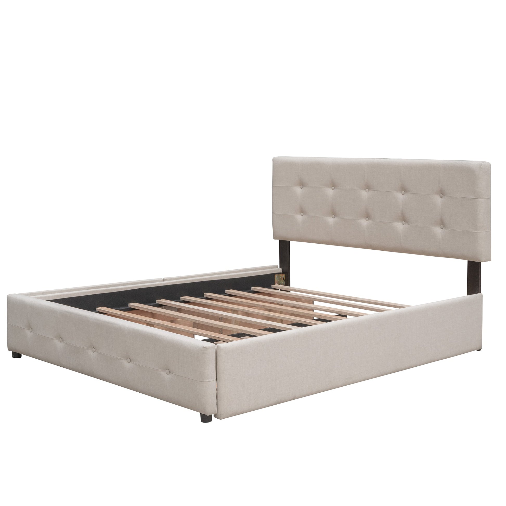 Upholstered platform bed beige headboard, 2 drawers and twin XL trundle by HouseOfZazla on Tampa Home & Garden Store