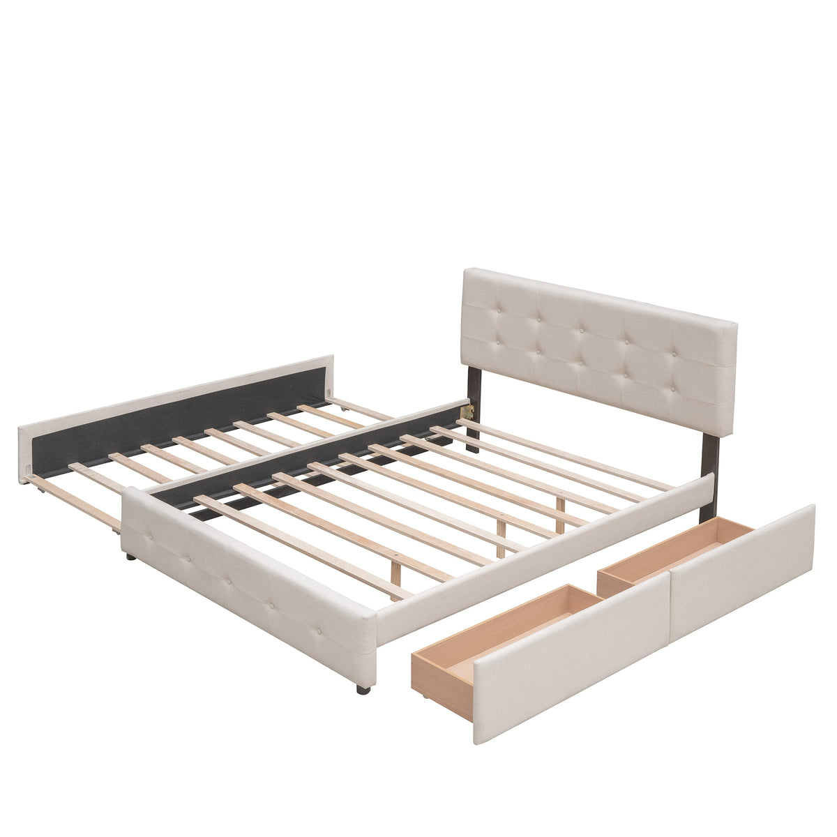 Upholstered platform bed with 2 drawers and 1 Twin XL trundle; tufted headboard by HouseOfZazla on Tampa Home & Garden Store