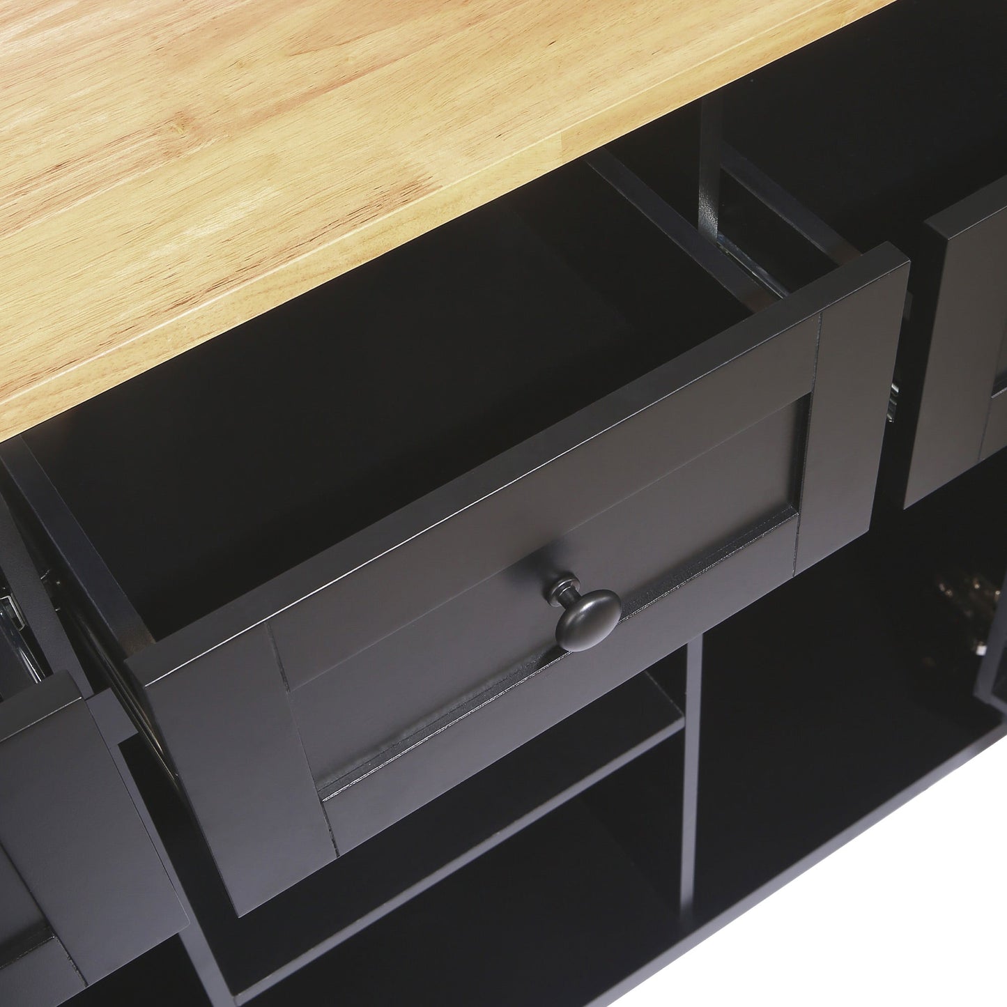 Rubber wood drop-leaf kitchen cart with storage by HouseOfZazla, black base, wood top on Tampa Home & Garden Store