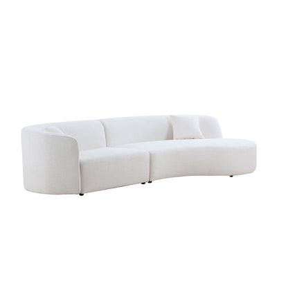 Curved white boucle sofa set with low back and rounded arms, includes a small throw pillow on Tampa Home & Garden Store