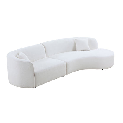Sofa set curved white boucle upholstery for modern living room with two throw cushions on Tampa Home & Garden Store