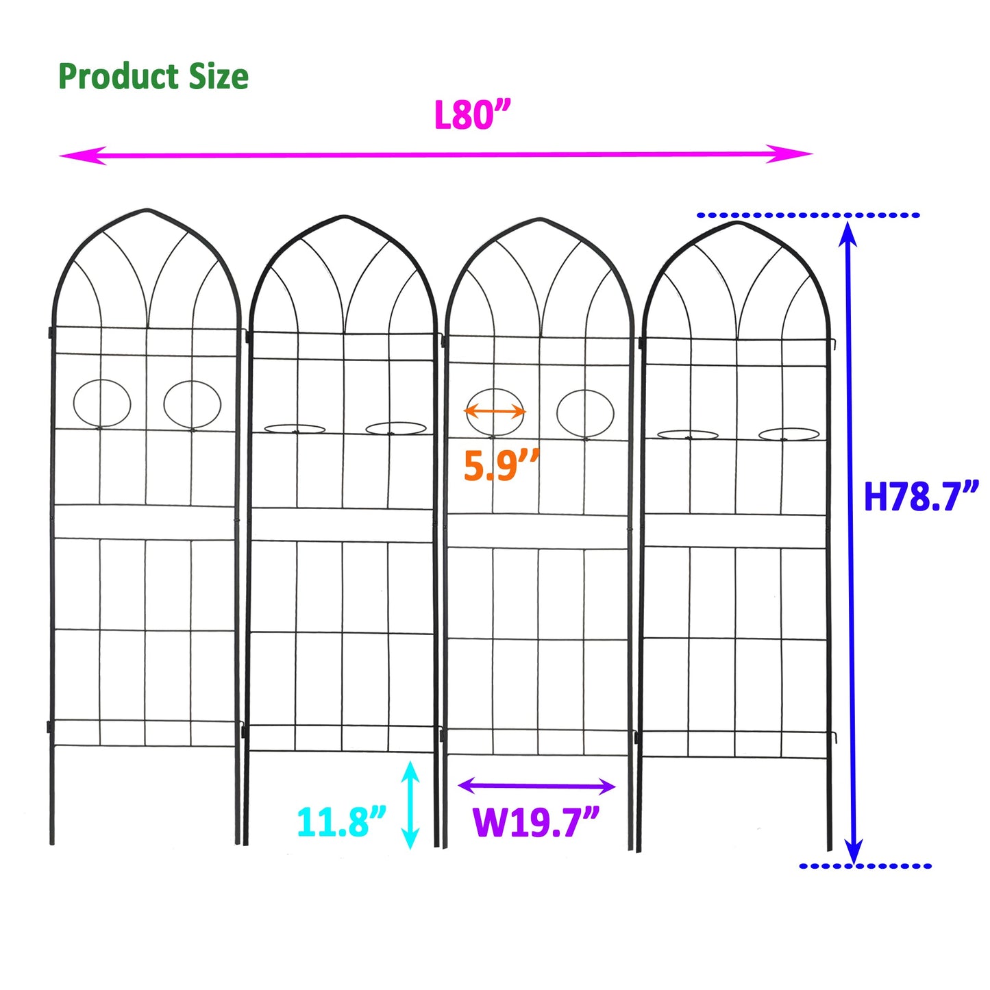 4-pack metal garden trellis by HouseOfZazla, black arched panels with grid design on Tampa Home & Garden Store