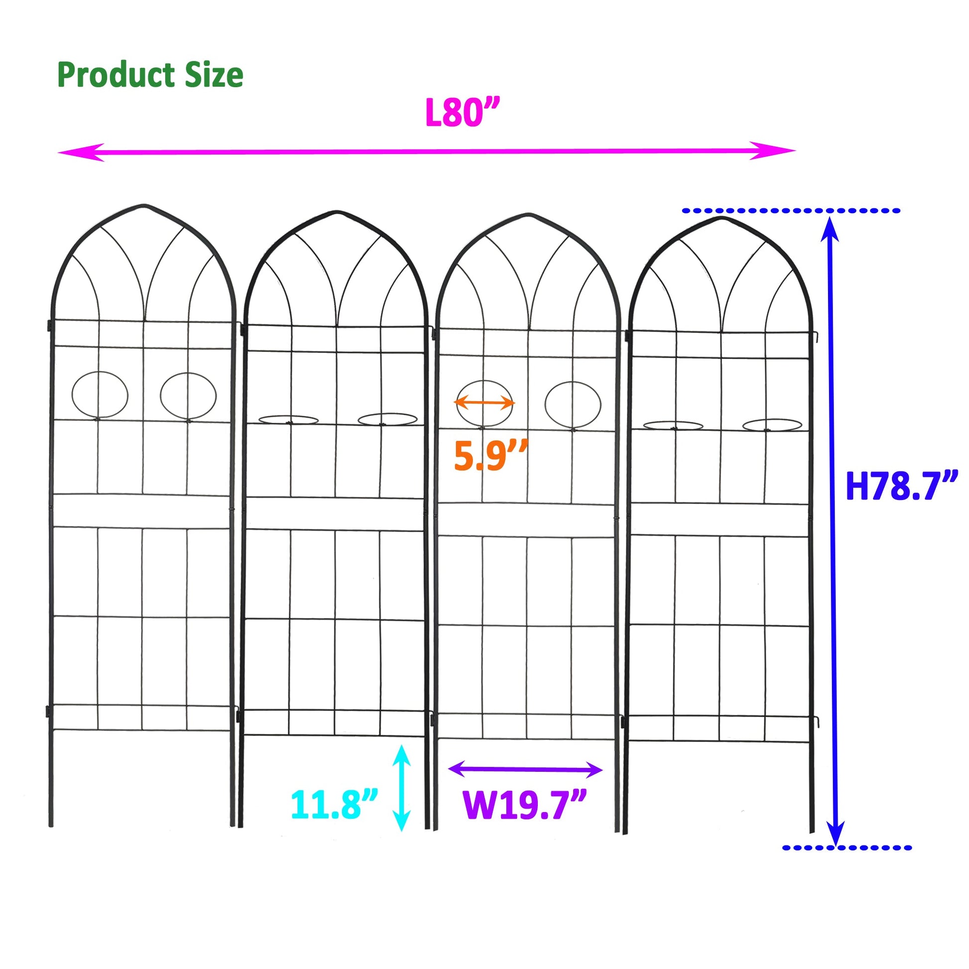 4-pack metal garden trellis by HouseOfZazla, black arched panels with grid design on Tampa Home & Garden Store