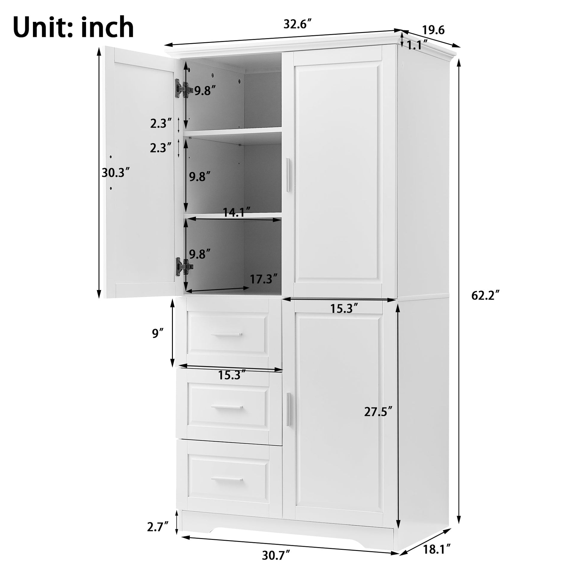 Tall and wide white storage cabinet with doors by HouseOfZazla for bathroom storage on Tampa Home & Garden Store