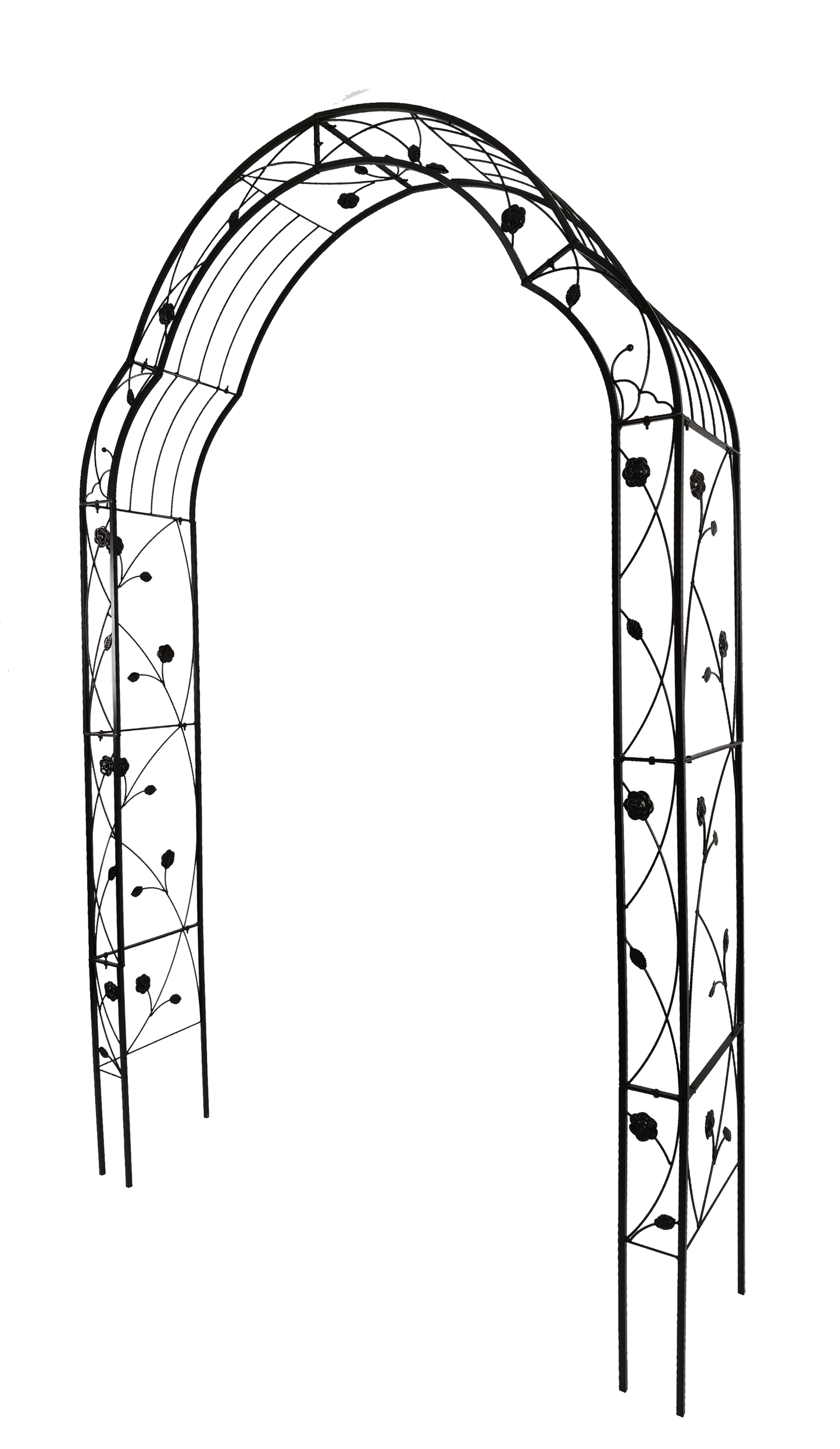 Metal Garden Arch by HouseOfZazla, black iron arch with vine scrolls, 8 style options on Tampa Home & Garden Store