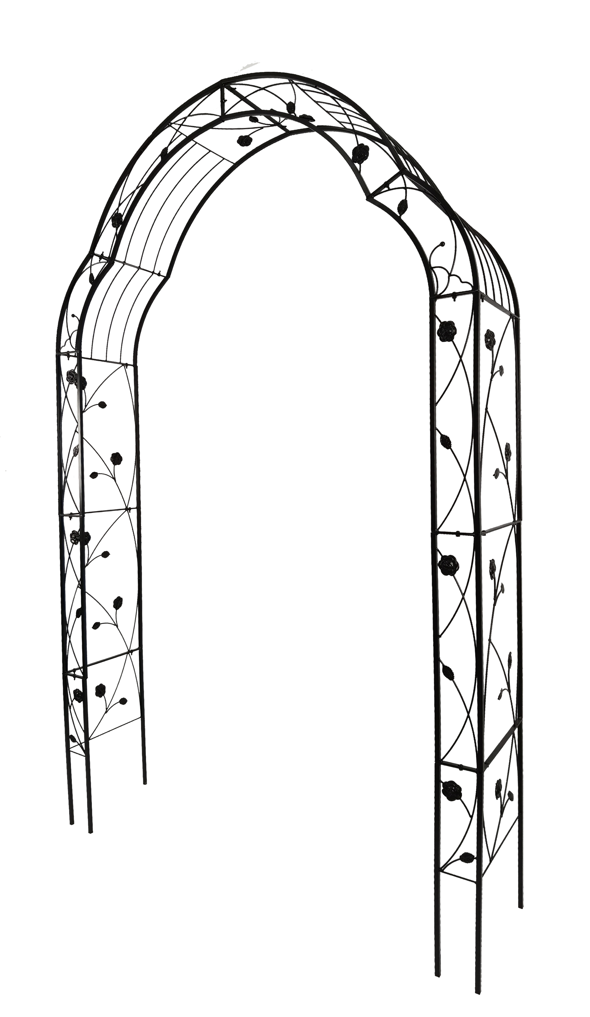 Metal Garden Arch by HouseOfZazla, black iron arch with vine scrolls, 8 style options on Tampa Home & Garden Store
