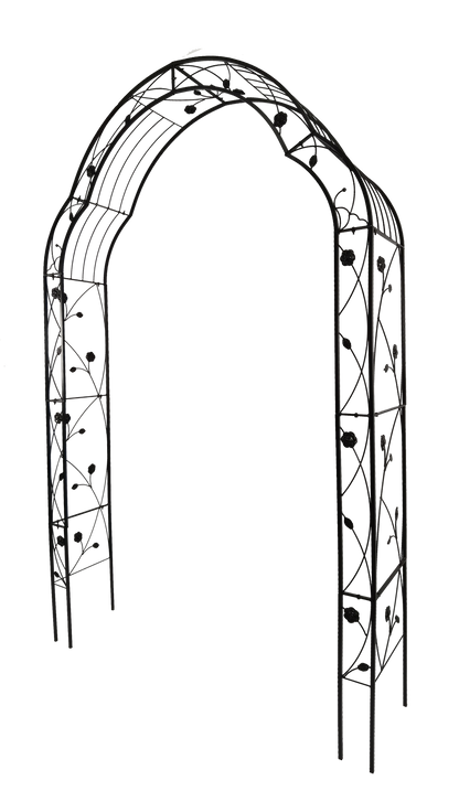Metal Garden Arch by HouseOfZazla, black iron arch with vine scrolls, 8 style options on Tampa Home & Garden Store