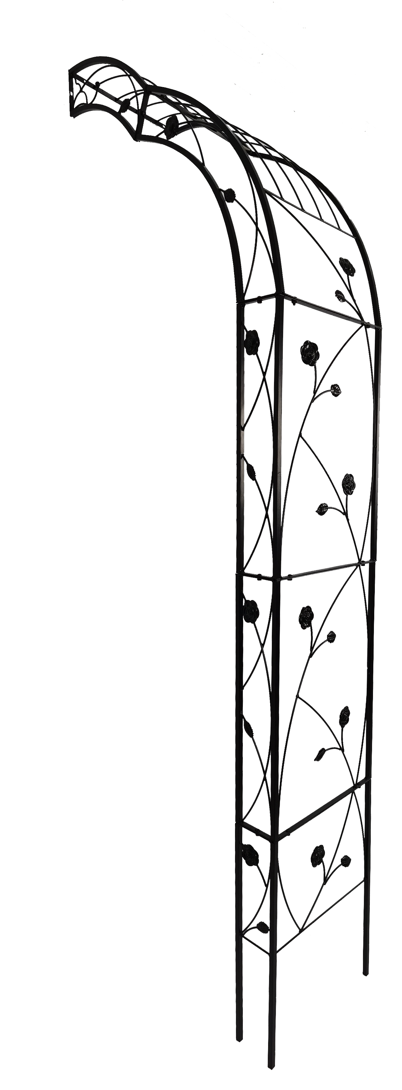 Black metal garden arch with vine and flower motif and curved top, HouseOfZazla on Tampa Home & Garden Store