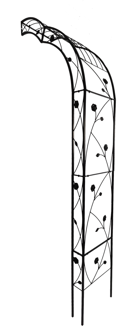 Black metal garden arch with vine and flower motif and curved top, HouseOfZazla on Tampa Home & Garden Store