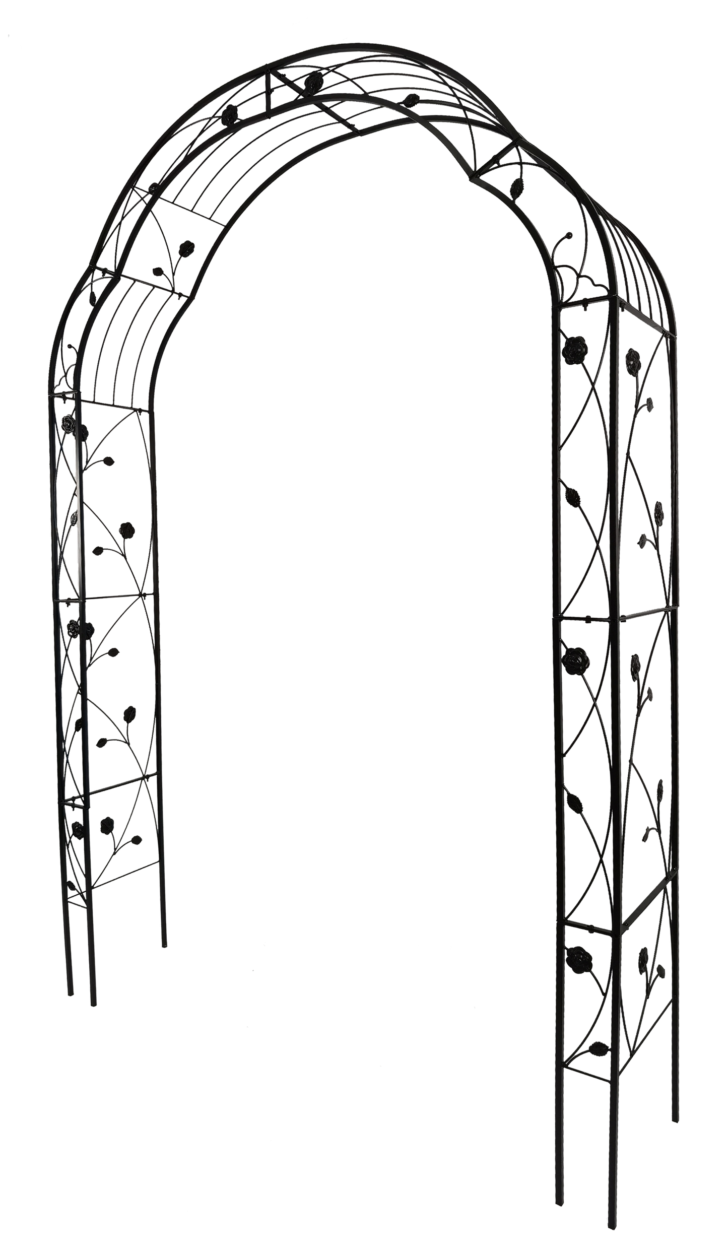 Metal garden arch by HouseOfZazla with leaf-embellished lattice, black finish on Tampa Home & Garden Store
