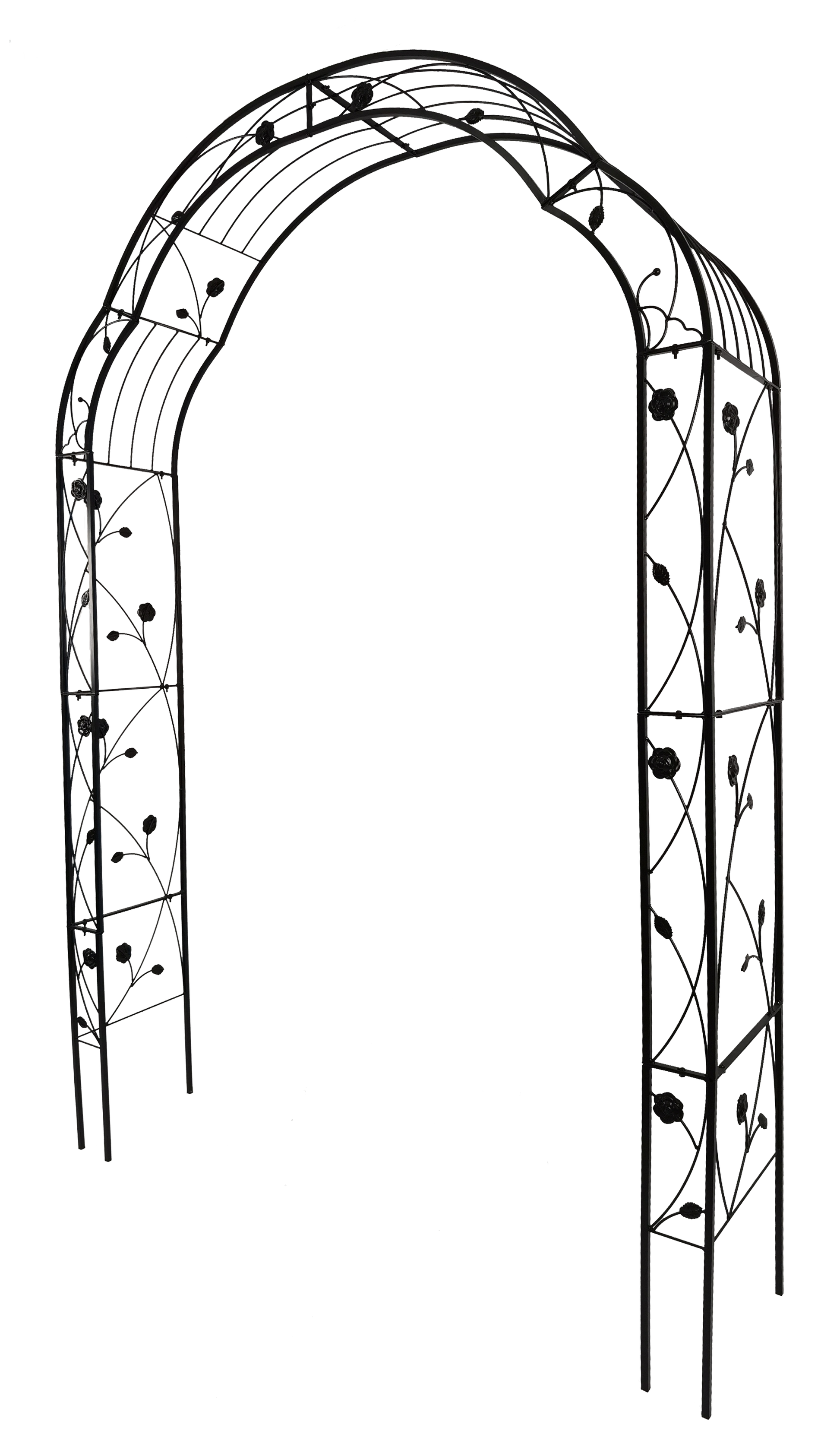 Metal garden arch by HouseOfZazla with leaf-embellished lattice, black finish on Tampa Home & Garden Store