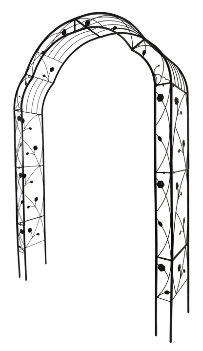 Metal garden arch by HouseOfZazla with leaf-embellished lattice, black finish on Tampa Home & Garden Store