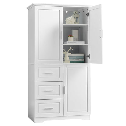 Tall and wide white storage cabinet with doors, HouseOfZazla bathroom storage unit on Tampa Home & Garden Store