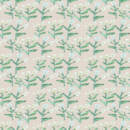 Sydney Wallpaper Cream repeat pattern with green stems and white blooms Erin Donahue Tice on Tampa Home & Garden Store