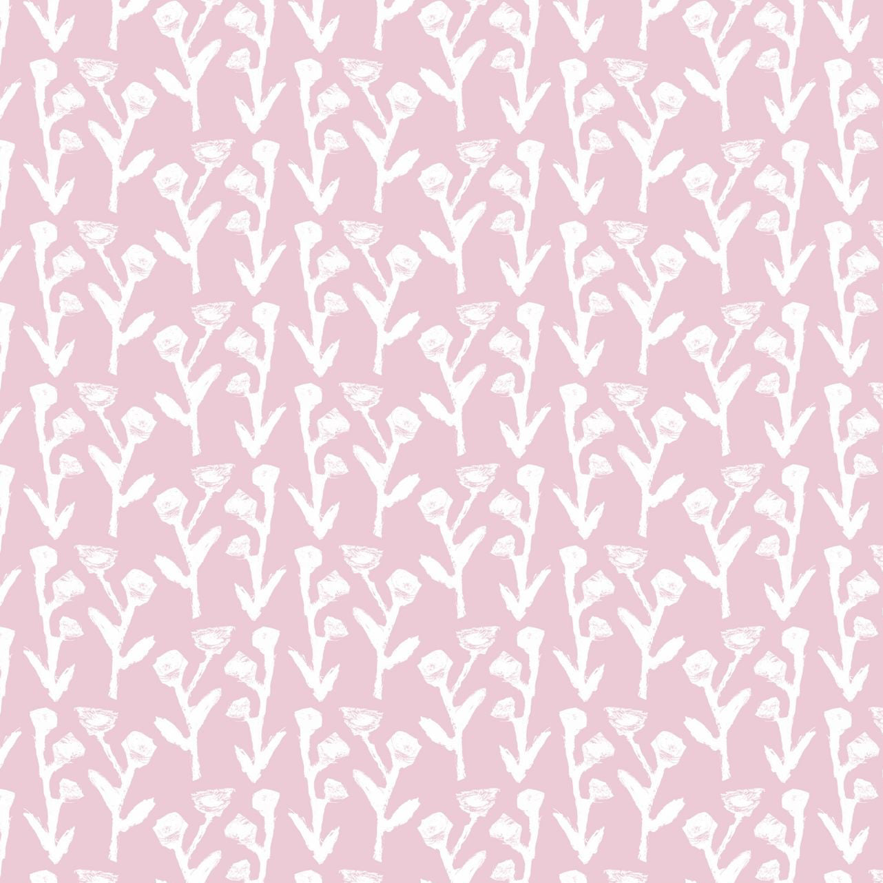 Ivy Manor Wallpaper Ballet repeat pattern in pink with white floral stems by Erin Donahue Tice on Tampa Home & Garden Store