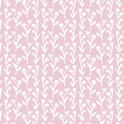 Ivy Manor Wallpaper Ballet repeat pattern in pink with white floral stems by Erin Donahue Tice on Tampa Home & Garden Store