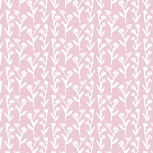 Ivy Manor Wallpaper Ballet repeat pattern in pink with white floral stems by Erin Donahue Tice on Tampa Home & Garden Store
