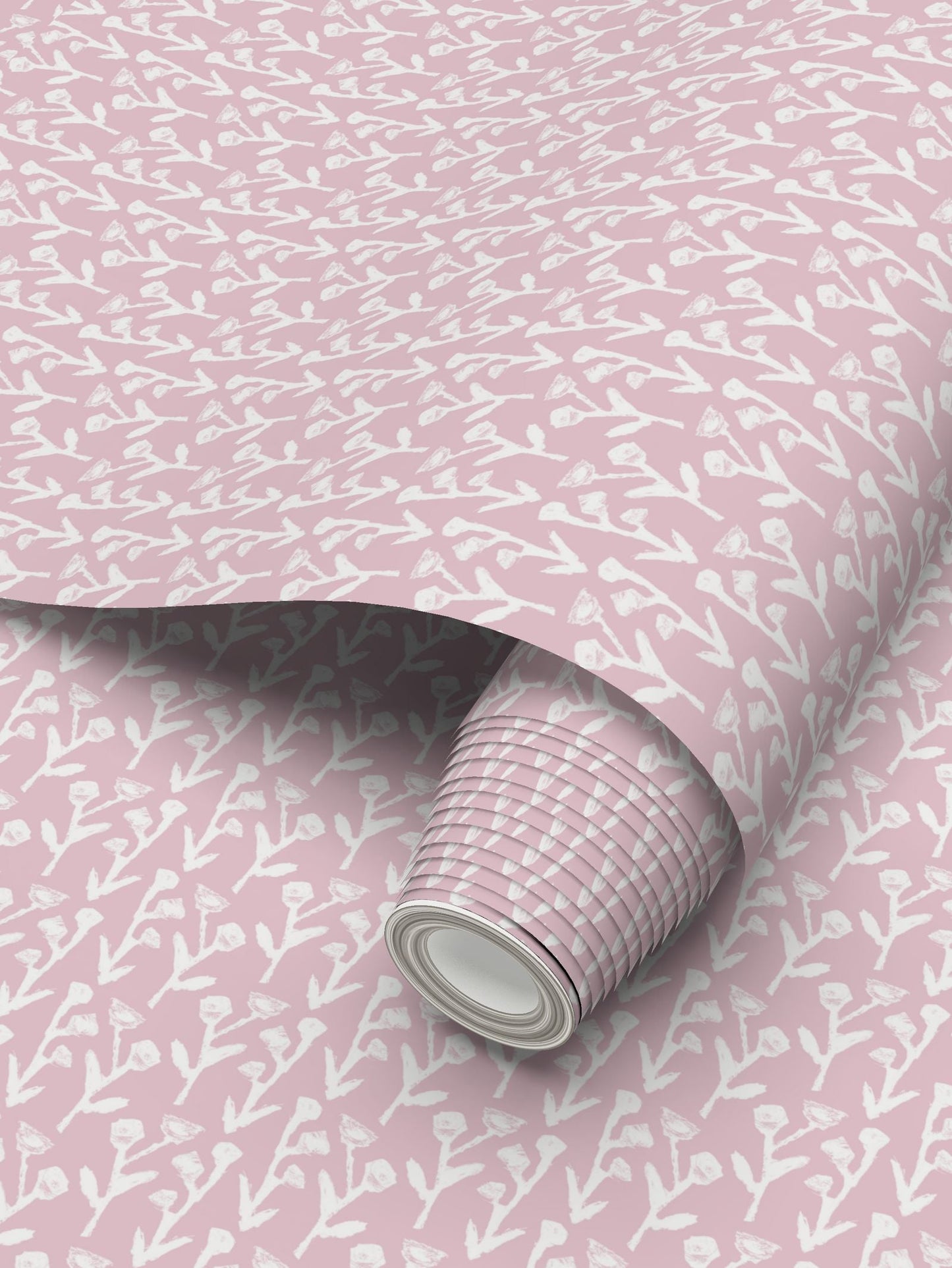 Ivy Manor Wallpaper Ballet by Erin Donahue Tice, pink backdrop with white brush marks on Tampa Home & Garden Store