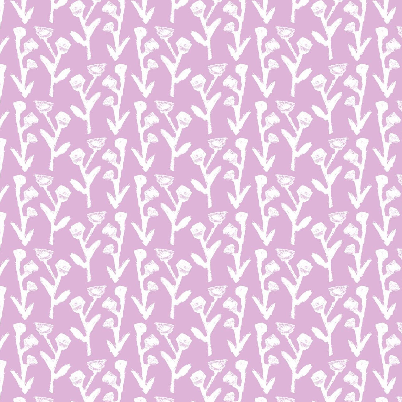 Ivy Manor Wallpaper Lilac repeat pattern with white botanical stems by Erin Donahue Tice on Tampa Home & Garden Store