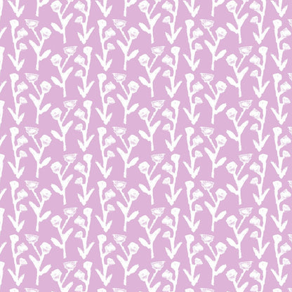 Ivy Manor Wallpaper Lilac repeat pattern with white botanical stems by Erin Donahue Tice on Tampa Home & Garden Store
