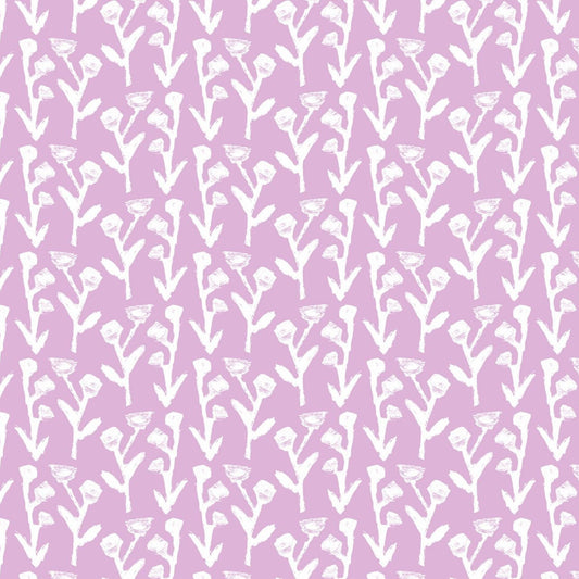 Ivy Manor Wallpaper Lilac repeat pattern with white botanical stems by Erin Donahue Tice on Tampa Home & Garden Store