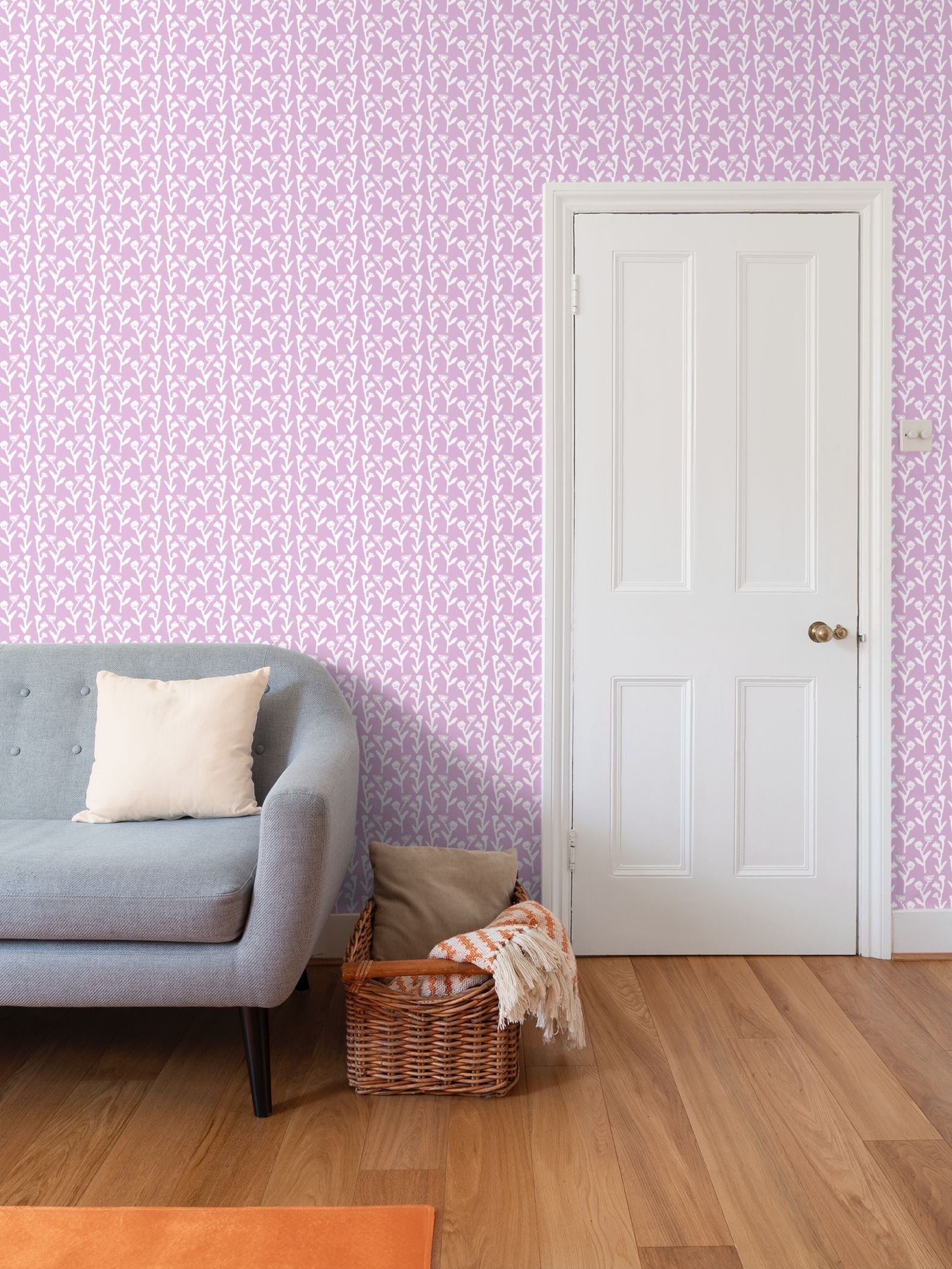 Ivy Manor Wallpaper Lilac repeat pattern with white botanical motif by Erin Donahue Tice on Tampa Home & Garden Store