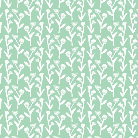 Ivy Manor Wallpaper (Mint) repeat pattern by Erin Donahue Tice; white stems on mint background on Tampa Home & Garden Store
