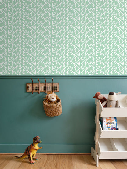 Ivy Manor Wallpaper (Mint) repeat pattern by Erin Donahue Tice on Tampa Home & Garden Store