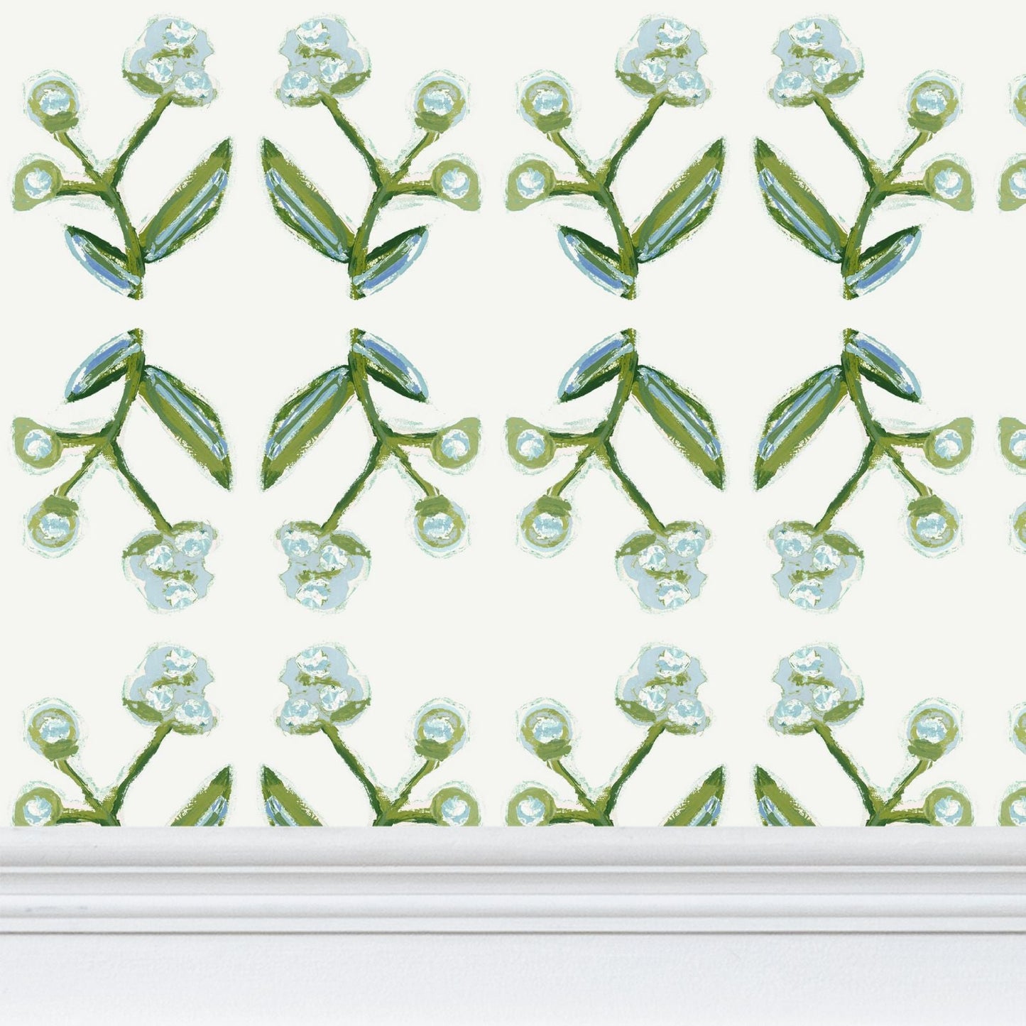 Antonia Wallpaper blue and green repeat pattern by Erin Donahue Tice on Tampa Home & Garden Store