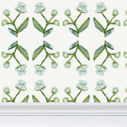 Antonia Wallpaper blue and green repeat pattern by Erin Donahue Tice on Tampa Home & Garden Store